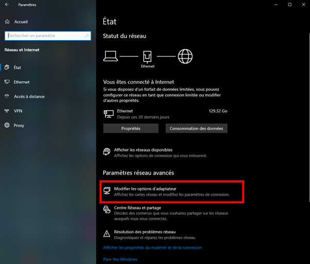 Modifier les options d'adaptateur